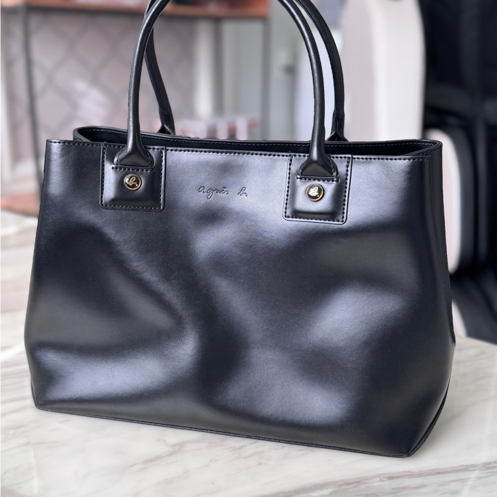 Agnes B. Black Leather Tote